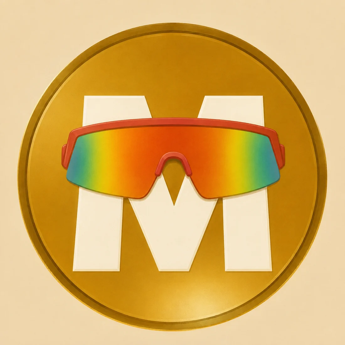MOGCOIN gold coin with red rainbow visor